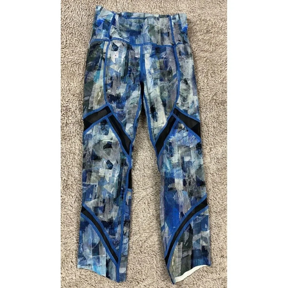 Lululemon On Pace Crop "21" Sun Dazed Multi Blue Mesh Inserts Side Pockets Sz 2 - Picture 5 of 16